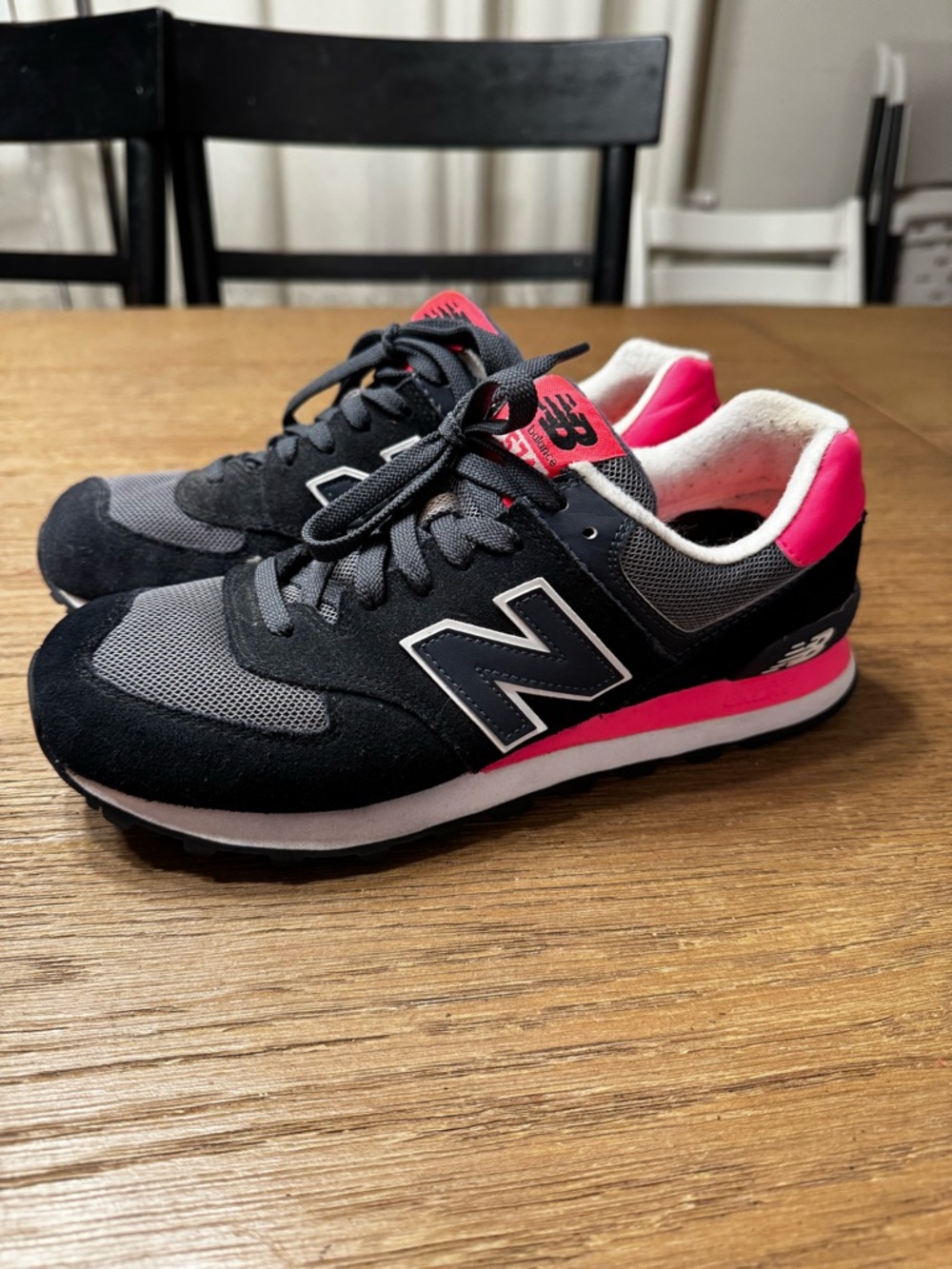 New Balance 574 Black, Gray & Hot Pink Low-Top Sneakers